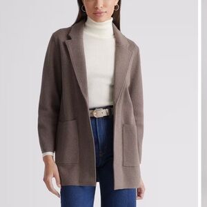 Quince 100% Organic Cotton Knit Blazer Small - Heather Brown